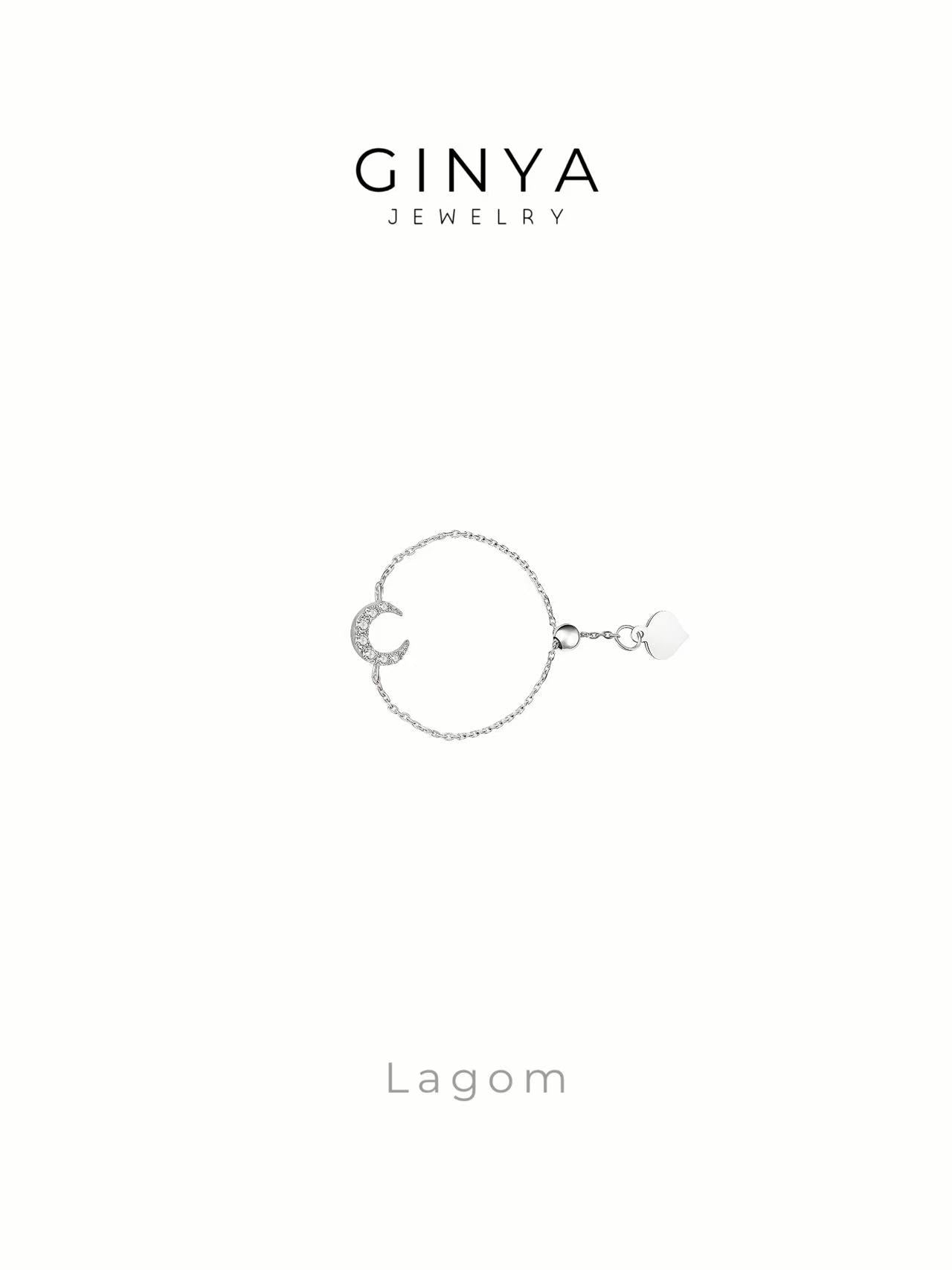 Lagom 銀月輝耀 Silver Moonlight 925純銀月亮可調節戒指鍊