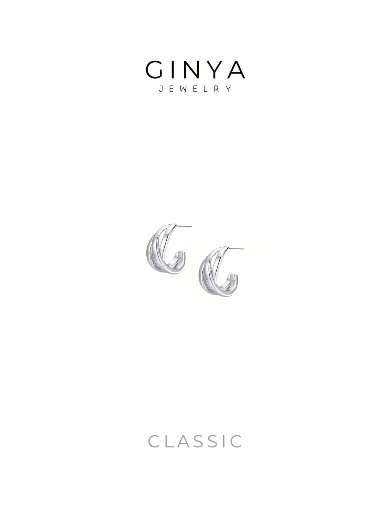 CLASSIC|925銀針|白金色|多層不規則線條|耳環