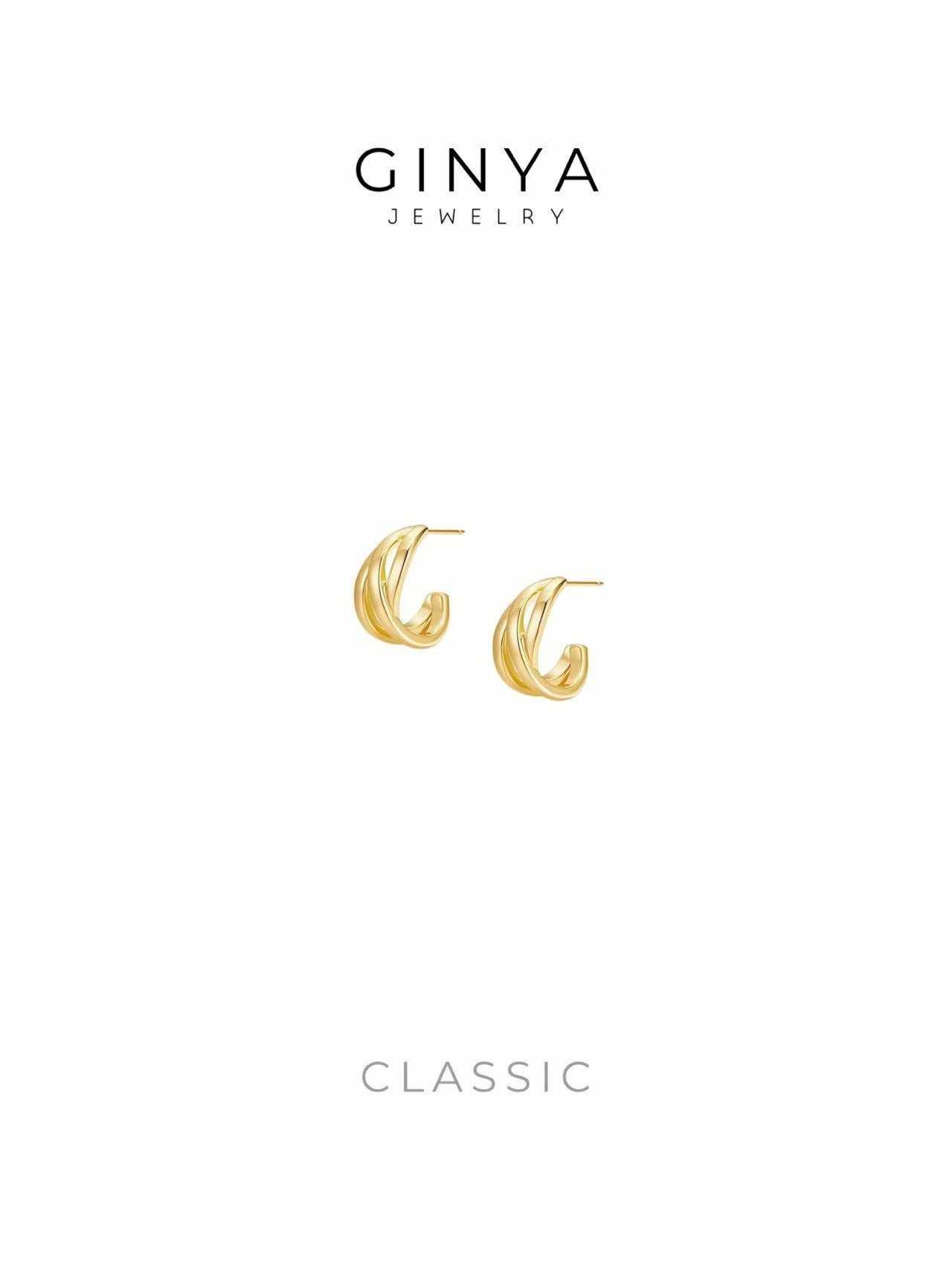 CLASSIC|925銀針|白金色|多層不規則線條|耳環